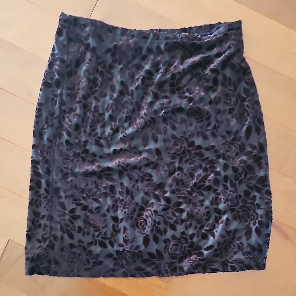 Vintage Velvet Lace Burnt Purple Black Mini Pencil Skirt Cocktail